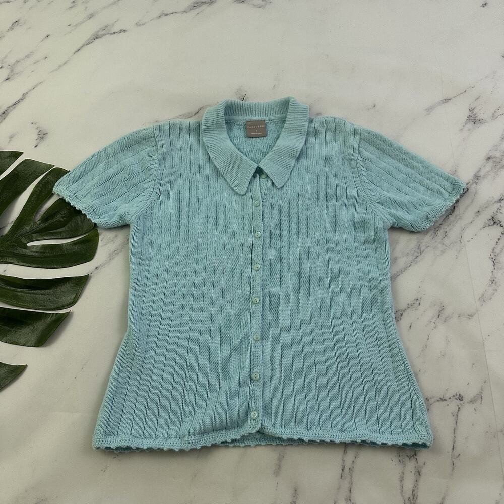 Partners Womens Vintage 90s Cardigan Sweater Size S Short Sleeve Blue Cottage